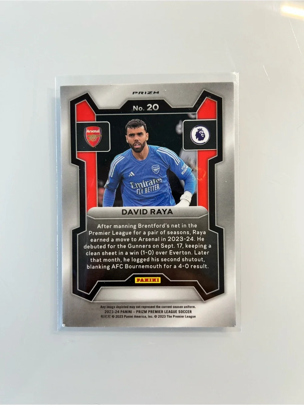 Panini Blue Arsenal Goalkeeper Card with Red Accents - Picture 2 of 2
